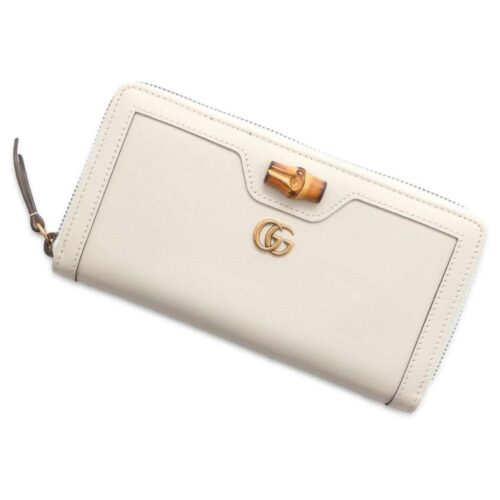 グッチ 長財布 ダイアナ バンブー レザー バンブー 658634 GUCCI 財布 ラウンドファスナー 白 